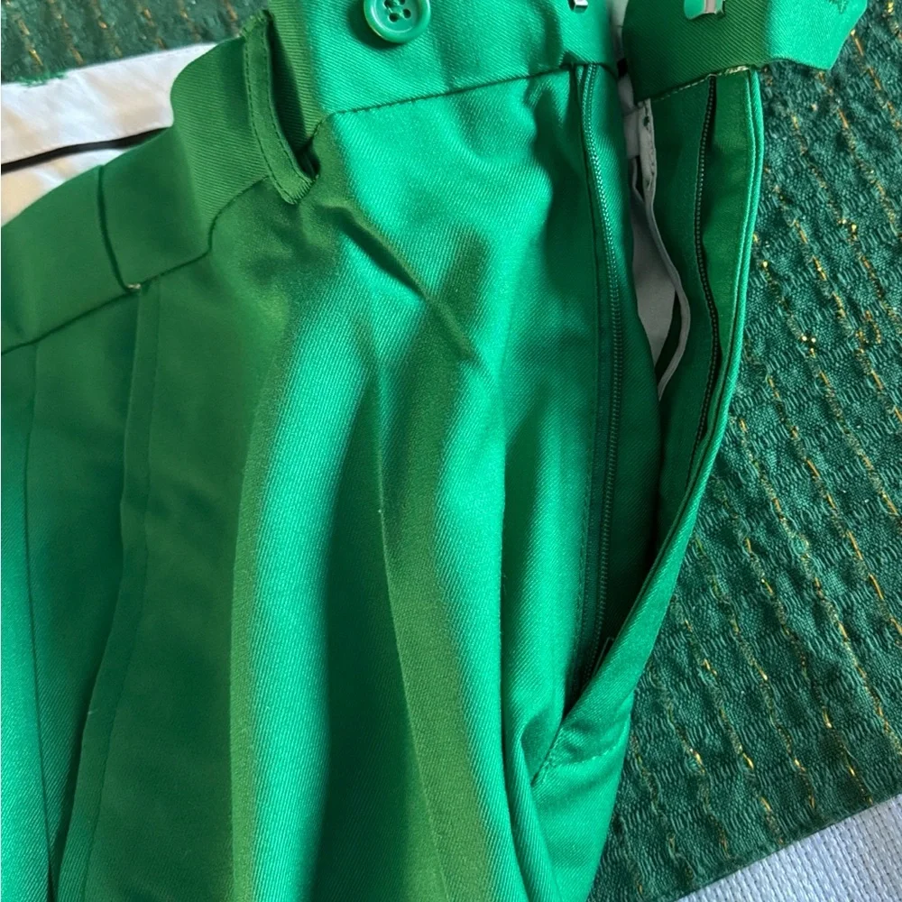 Mage Male Size XS Men's Green 2 PC Pants Suit Front Button Jacket Striped Tie